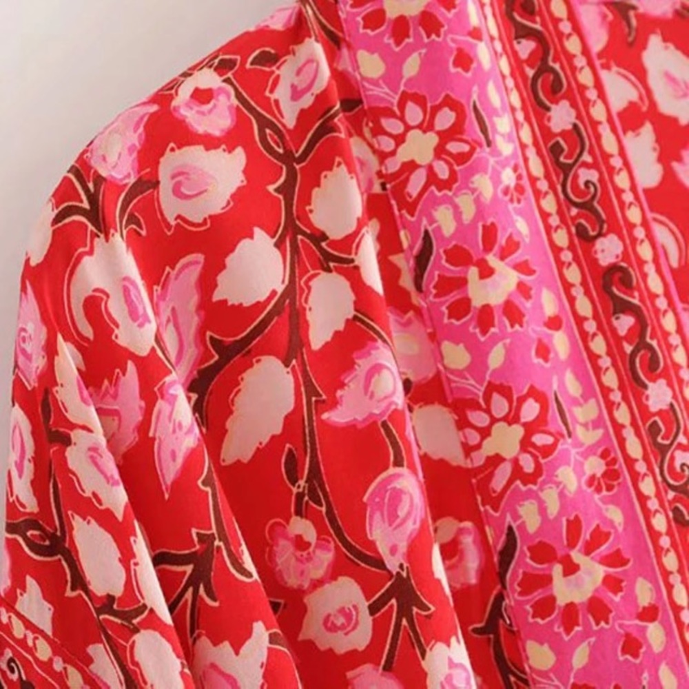 Red Coral Maxi KIMONO Duster Robe Delirium - Picture 4 of 5